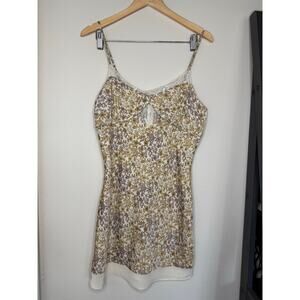 NWT Yellow and Brown Floral Lace Trim Slip Dress